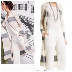 CAbi Cream and Gray Striped Cardigan